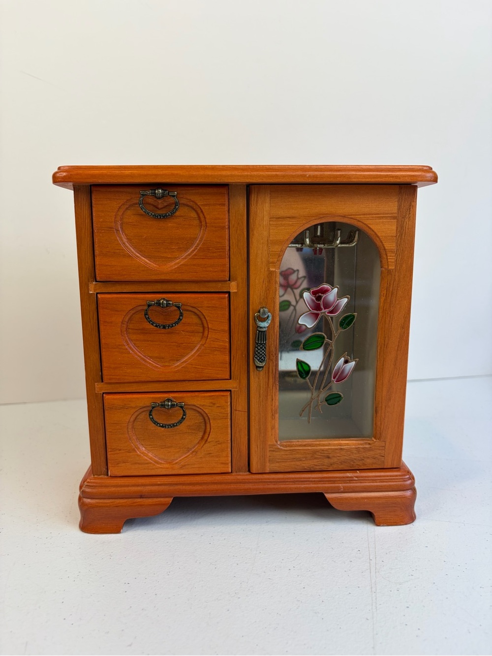 Vintage 90s Mom Decor Wood Heart Jewelry Box Country Cottagecore Grandma Storage - Picture 2 of 9
